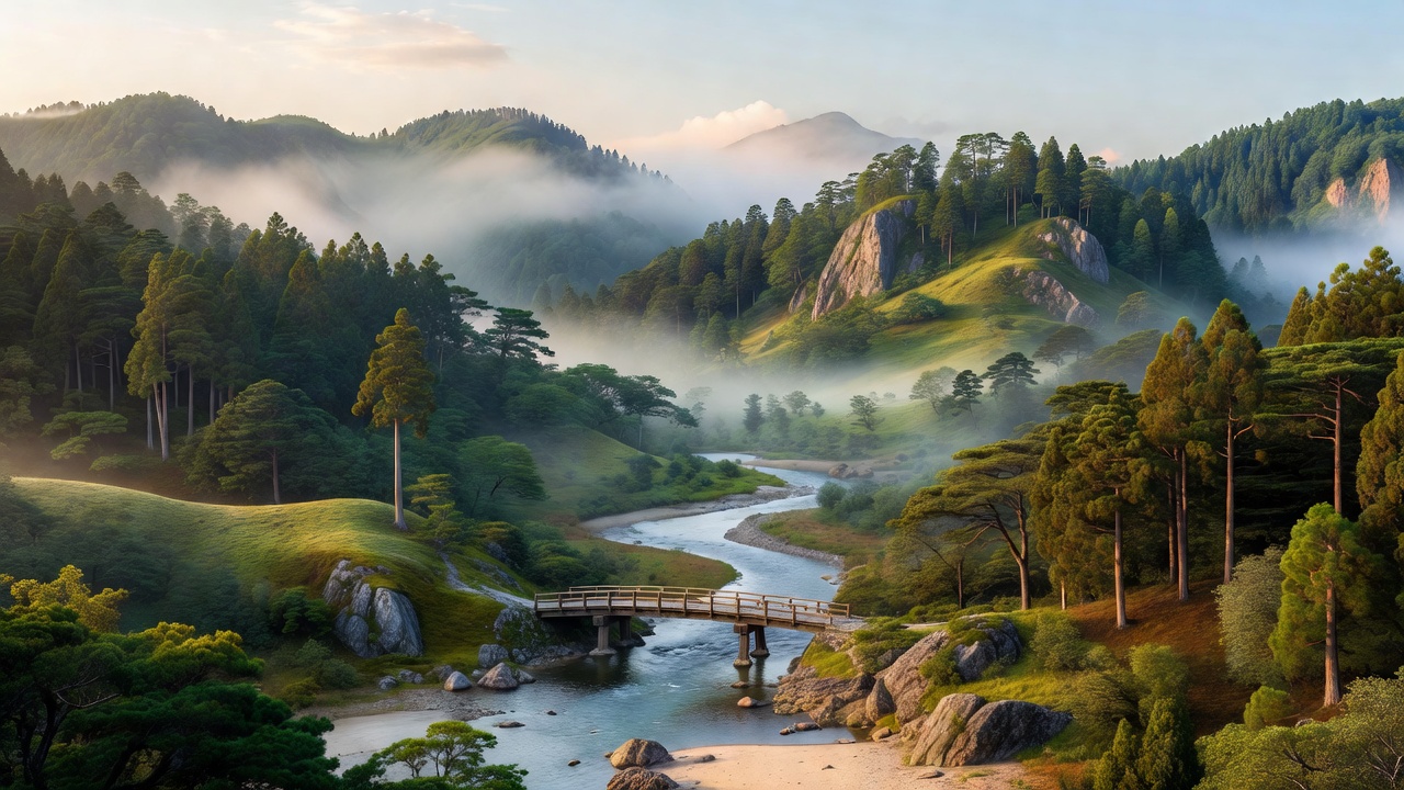 渓流と木橋
